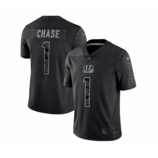 Men's Cincinnati Bengals 1 Ja'Marr Chase Reflective Limited Stitched Jersey