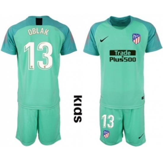 Atletico Madrid 13 Oblak Green Goalkeeper Kid Soccer Club Jersey