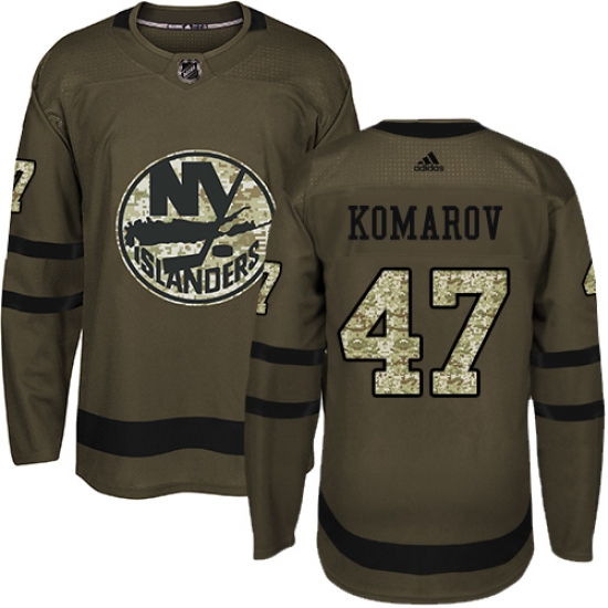 Men's Adidas New York Islanders 47 Leo Komarov Authentic Green Salute to Service NHL Jersey