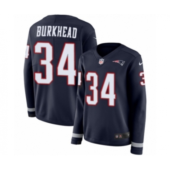 Women's Nike New England Patriots 34 Rex Burkhead Limited Navy Blue Therma Long Sleeve NFL Jersey