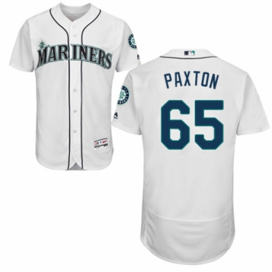 Men's Majestic Seattle Mariners 65 James Paxton White Home Flex Base Authentic Collection MLB Jersey