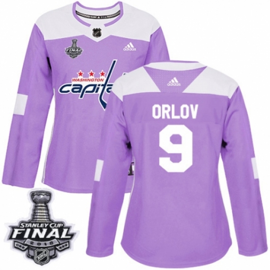 Women's Adidas Washington Capitals 9 Dmitry Orlov Authentic Purple Fights Cancer Practice 2018 Stanley Cup Final NHL Jersey