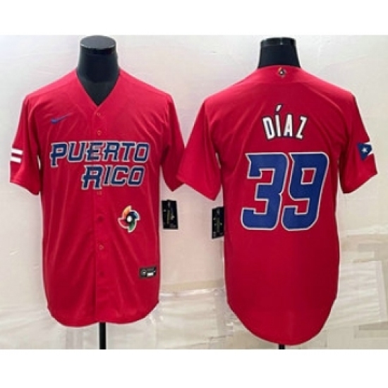 Men's Puerto Rico Baseball 39 Edwin Diaz 2023 Red World Baseball Classic Stitched Jerseys