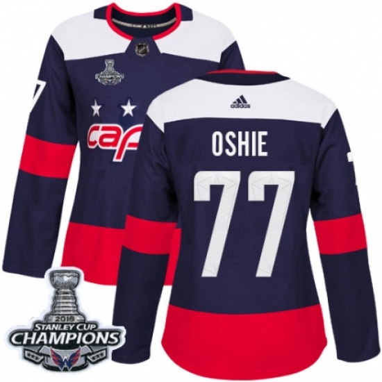 Women's Adidas Washington Capitals 77 T.J. Oshie Authentic Navy Blue 2018 Stadium Series 2018 Stanley Cup Final Champions NHL Jersey