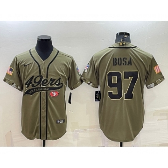 Men's San Francisco 49ers 97 Nick Bosa 2022 Olive Salute to Service Cool Base Stitched Baseball Jersey