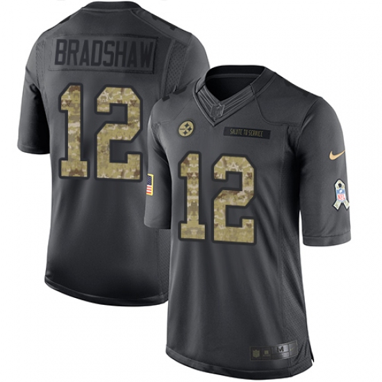 Youth Nike Pittsburgh Steelers 12 Terry Bradshaw Limited Black 2016 Salute to Service NFL Jersey