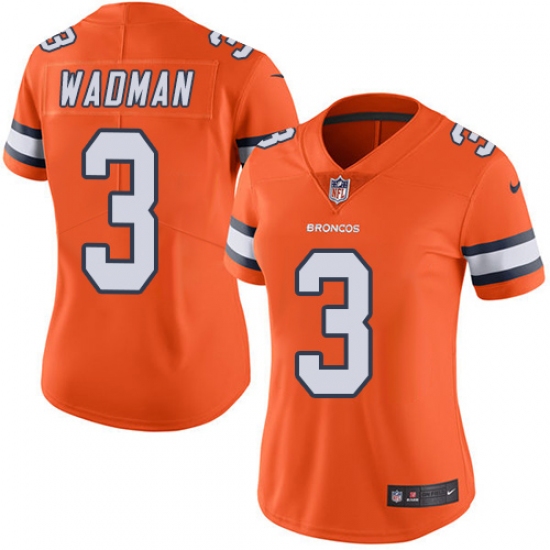 Women's Nike Denver Broncos 3 Colby Wadman Limited Orange Rush Vapor Untouchable NFL Jersey
