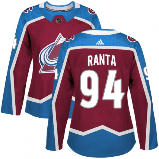 Women's Adidas Colorado Avalanche 94 Sampo Ranta Authentic Burgundy Red Home NHL Jersey
