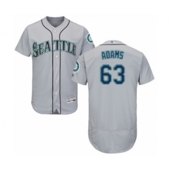 Men's Seattle Mariners 63 Austin Adams Grey Road Flex Base Authentic Collection Baseball Player Jersey