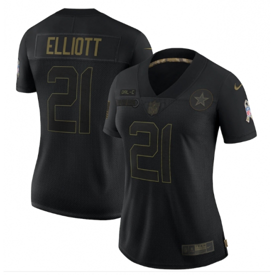 Women's Dallas Cowboys 21 Ezekiel Elliott Black 2020 Salute To Service Limited Jersey