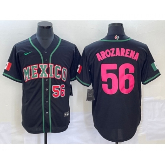 Men's Mexico Baseball 56 Randy Arozarena Number 2023 Black Pink World Classic Stitched Jersey4