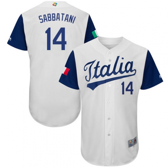 Men's Italy Baseball Majestic 14 Marco Sabbatani White 2017 World Baseball Classic Authentic Team Jersey