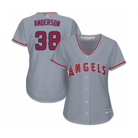 Women's Los Angeles Angels of Anaheim 38 Justin Anderson Authentic Grey Road Cool Base Baseball Player Jersey
