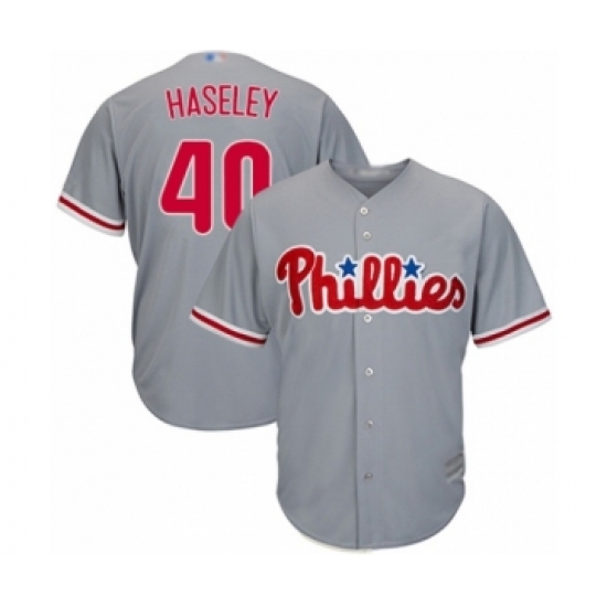 Youth Philadelphia Phillies 40 Adam Haseley Authentic Grey Road Cool Base Baseball Player Jersey
