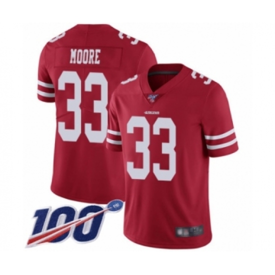 Youth San Francisco 49ers 33 Tarvarius Moore Red Team Color Vapor Untouchable Limited Player 100th Season Football Jersey