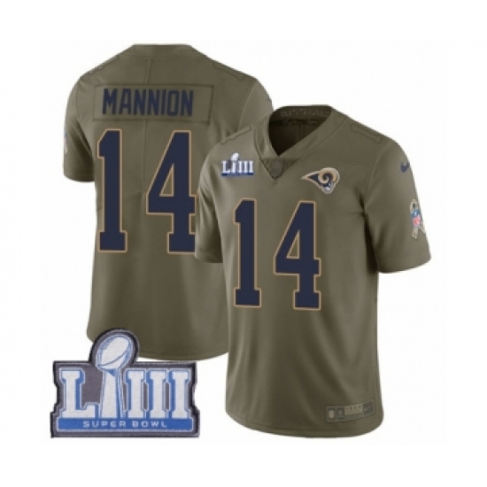 Men's Nike Los Angeles Rams 14 Sean Mannion Limited Olive 2017 Salute to Service Super Bowl LIII Bound NFL Jersey