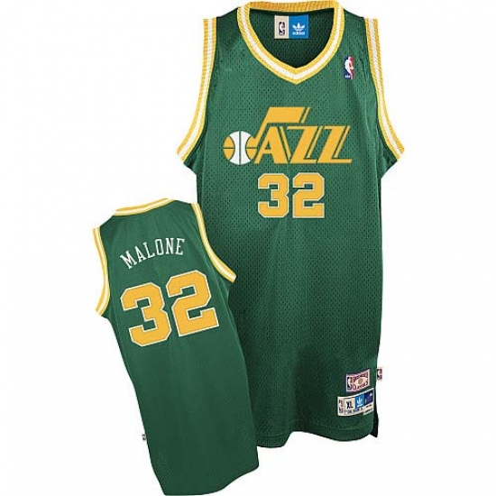 Men's Adidas Utah Jazz 32 Karl Malone Authentic Green Throwback NBA Jersey