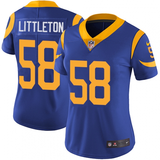 Women's Nike Los Angeles Rams 58 Cory Littleton Royal Blue Alternate Vapor Untouchable Limited Player NFL Jersey