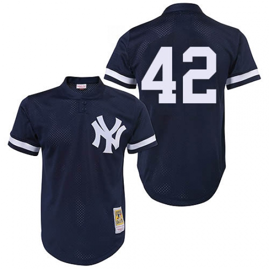 Men's Mitchell and Ness 1995 New York Yankees 42 Mariano Rivera Authentic Navy Blue Throwback MLB Jersey