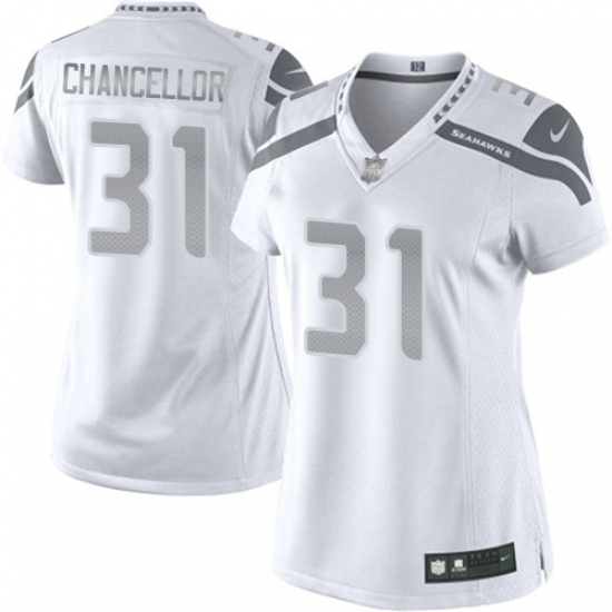 Women's Nike Seattle Seahawks 31 Kam Chancellor Limited White Platinum NFL Jersey