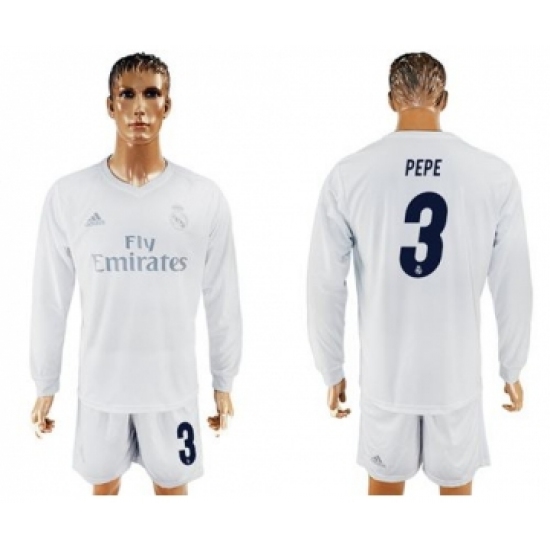 Real Madrid 3 Pepe Marine Environmental Protection Home Long Sleeves Soccer Club Jersey