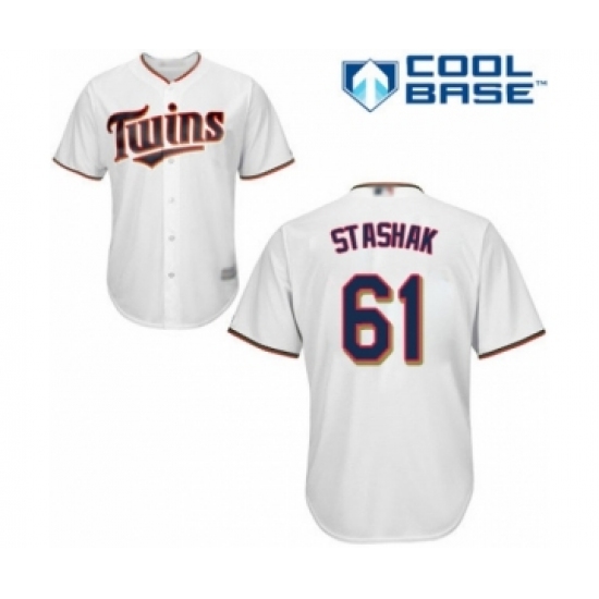Youth Minnesota Twins 61 Cody Stashak Authentic White Home Cool Base Baseball Player Jersey