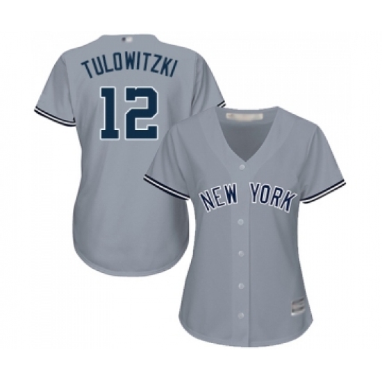 Women's New York Yankees 12 Troy Tulowitzki Authentic Grey Road Baseball Jersey
