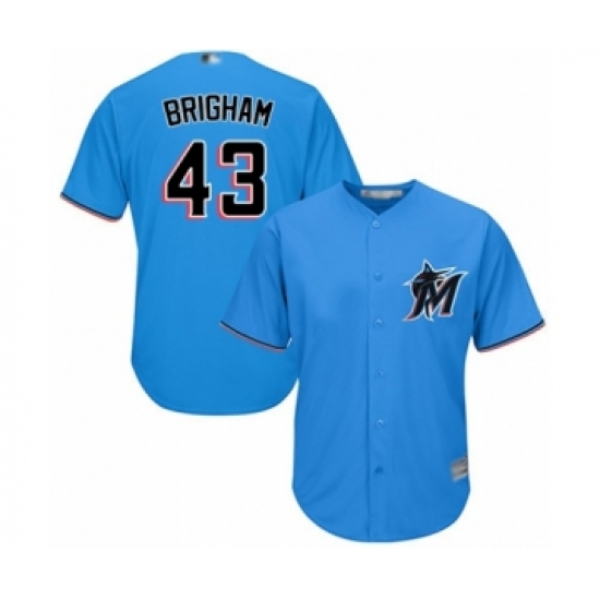 Youth Miami Marlins 43 Jeff Brigham Authentic Blue Alternate 1 Cool Base Baseball Player Jersey