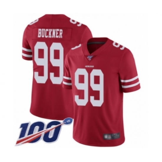 Men's San Francisco 49ers 99 DeForest Buckner Red Team Color Vapor Untouchable Limited Player 100th Season Football Jersey