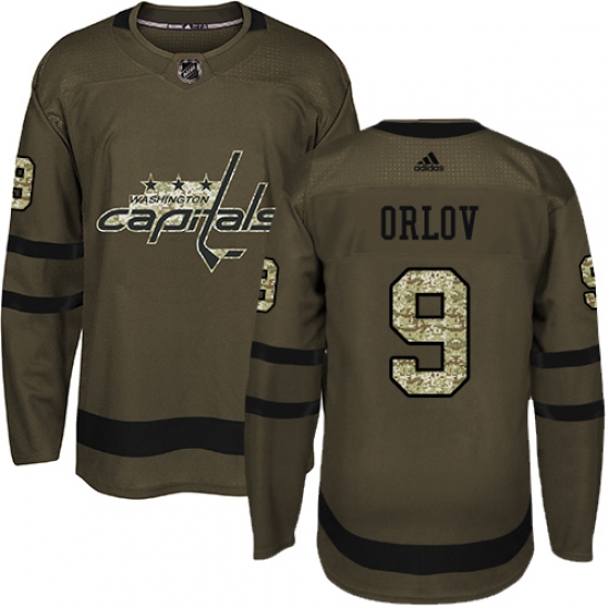 Men's Adidas Washington Capitals 9 Dmitry Orlov Authentic Green Salute to Service NHL Jersey