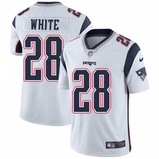 Men's Nike New England Patriots 28 James White White Vapor Untouchable Limited Player NFL Jersey