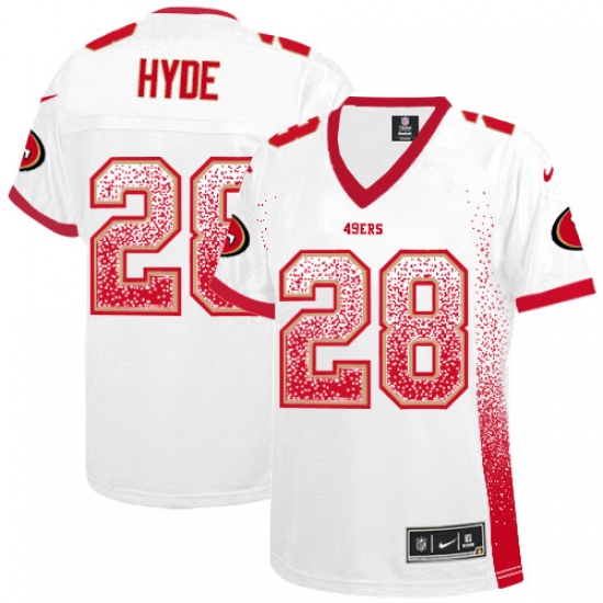 Women's Nike San Francisco 49ers 28 Carlos Hyde Elite White Drift Fashion NFL Jersey