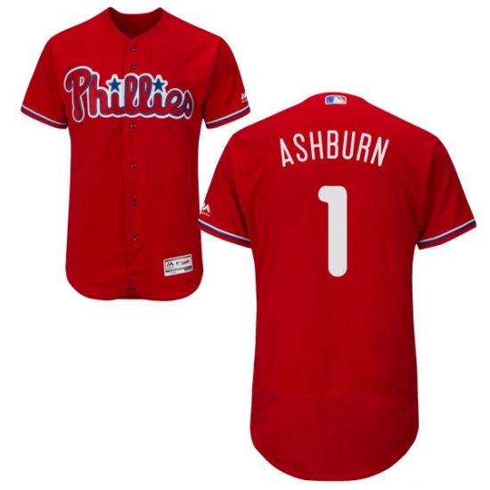 Men's Majestic Philadelphia Phillies 1 Richie Ashburn Red Alternate Flex Base Authentic Collection MLB Jersey