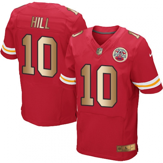 Men's Nike Kansas City Chiefs 10 Tyreek Hill Elite Red/Gold Team Color NFL Jersey