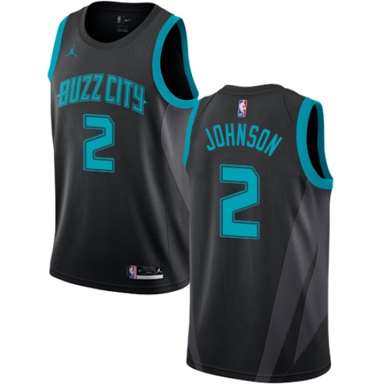 Men's Nike Jordan Charlotte Hornets 2 Larry Johnson Authentic Black NBA Jersey - 2018 19 City Edition