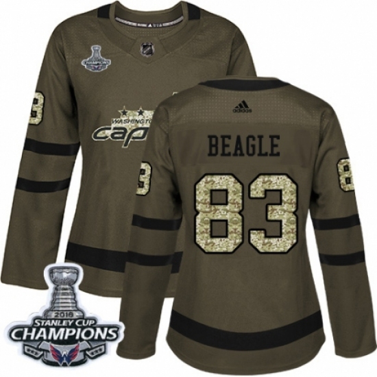 Women's Adidas Washington Capitals 83 Jay Beagle Authentic Green Salute to Service 2018 Stanley Cup Final Champions NHL Jersey