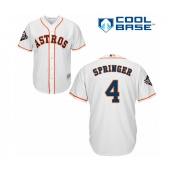 Youth Houston Astros 4 George Springer Authentic White Home Cool Base 2019 World Series Bound Baseball Jersey