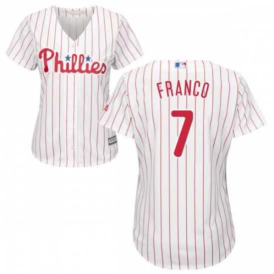 Women's Majestic Philadelphia Phillies 7 Maikel Franco Replica White/Red Strip Home Cool Base MLB Jersey