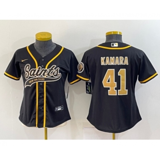 Women's New Orleans Saints 41 Alvin Kamara Black With Patch Cool Base Stitched Baseball Jersey