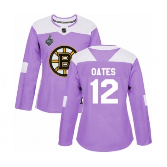 Women's Boston Bruins 12 Adam Oates Authentic Purple Fights Cancer Practice 2019 Stanley Cup Final Bound Hockey Jersey