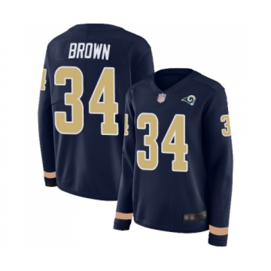 Men's Los Angeles Rams 34 Malcolm Brown Limited Navy Blue Therma Long Sleeve Football Jersey