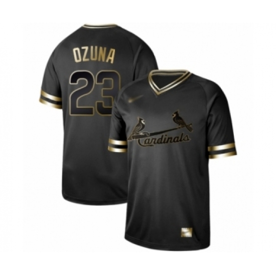 Men's St. Louis Cardinals 23 Marcell Ozuna Authentic Black Gold Fashion Baseball Jersey