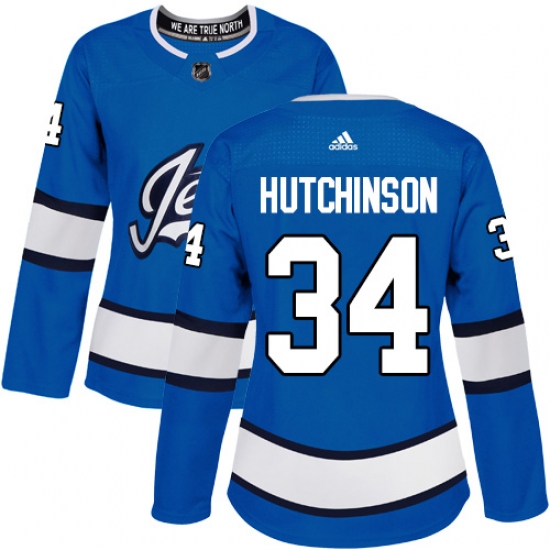 Women's Adidas Winnipeg Jets 34 Michael Hutchinson Authentic Blue Alternate NHL Jersey