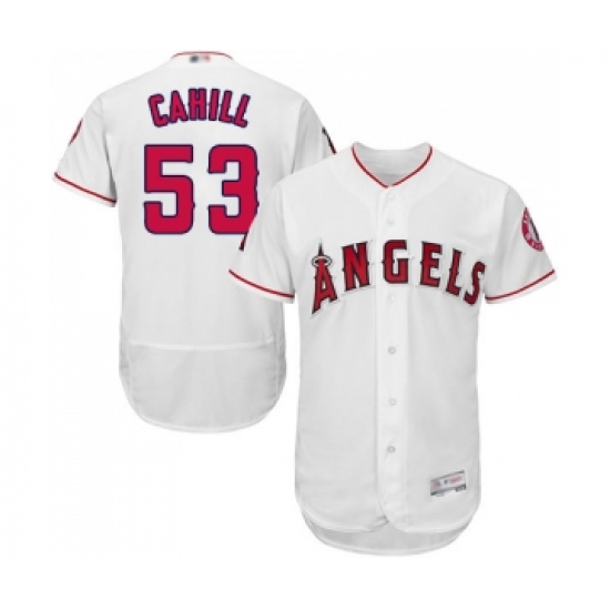 Men's Los Angeles Angels of Anaheim 53 Trevor Cahill White Home Flex Base Authentic Collection Baseball Jersey