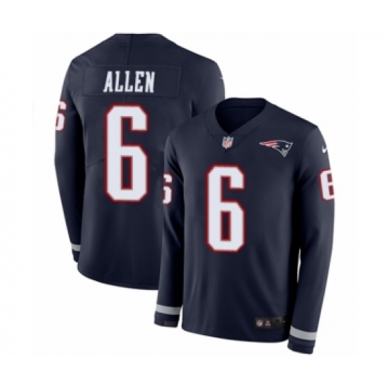 Men's Nike New England Patriots 6 Ryan Allen Limited Navy Blue Therma Long Sleeve NFL Jersey