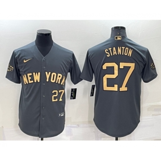 Men's New York Yankees 27 Giancarlo Stanton Number Grey 2022 All Star Stitched Cool Base Nike Jersey