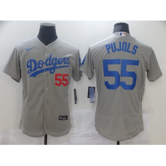 Men's Los Angeles Dodgers 55 Albert Pujols Grey Nike Road Flex Base Authentic Collection Baseball Jersey