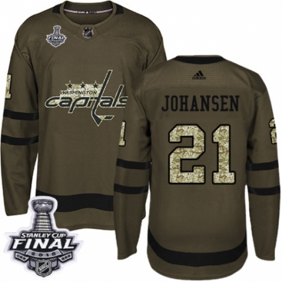 Men's Adidas Washington Capitals 21 Lucas Johansen Authentic Green Salute to Service 2018 Stanley Cup Final NHL Jersey