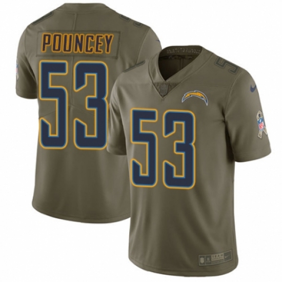 Men's Nike Los Angeles Chargers 53 Mike Pouncey Limited Olive 2017 Salute to Service NFL Jersey