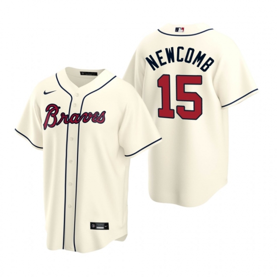 Men's Nike Atlanta Braves 15 Sean Newcomb Cream Alternate Stitched Baseball Jersey